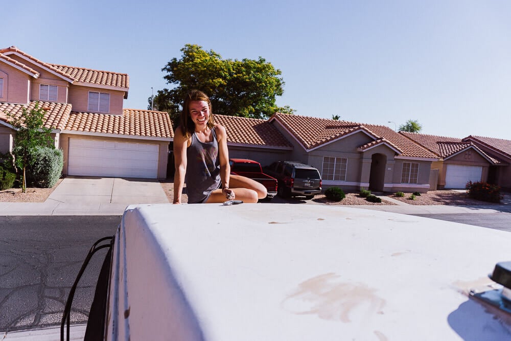 Sanding the van roof