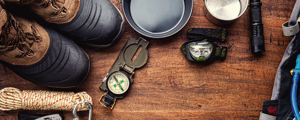 Equipments laid out on a table