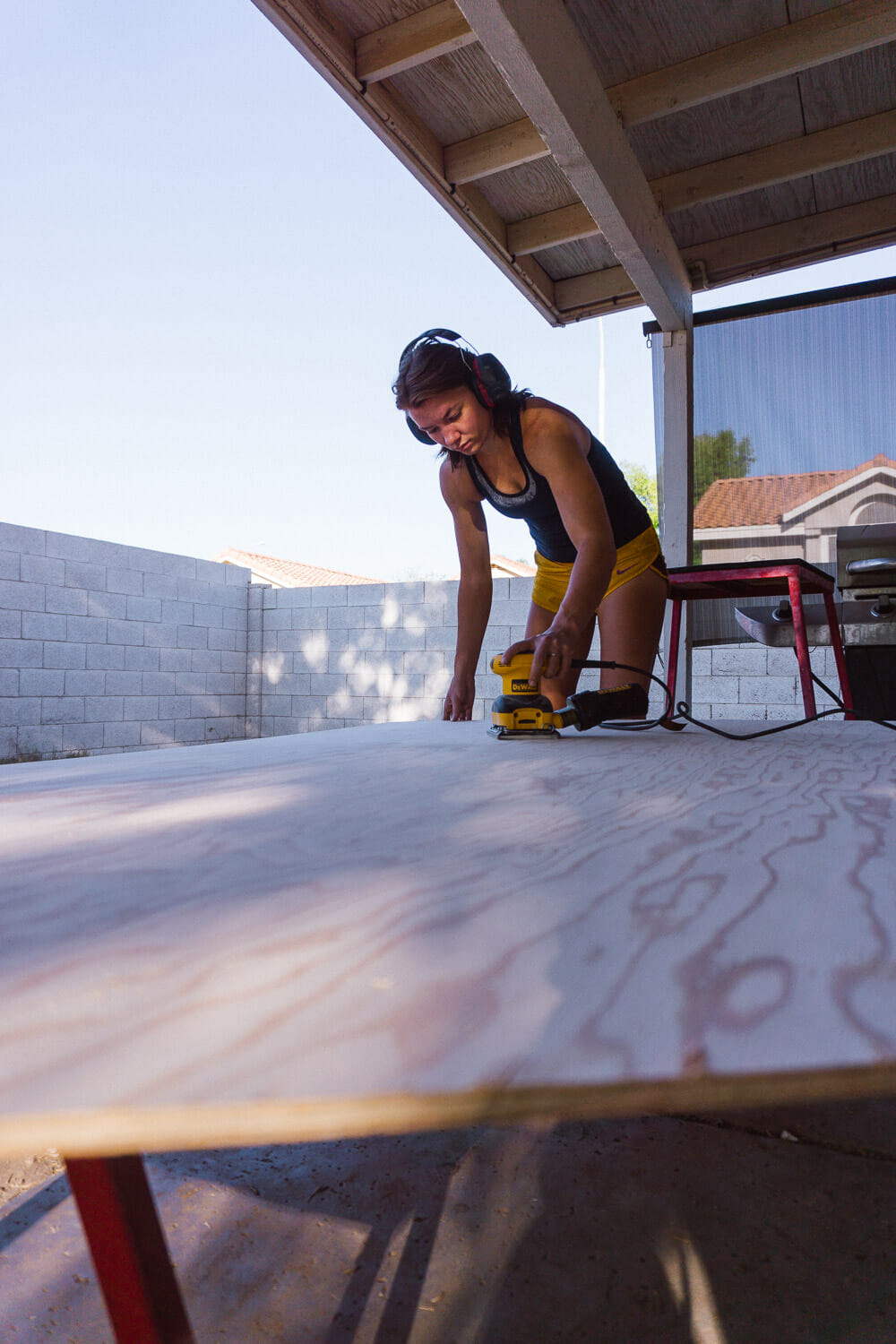 Sanding plywood walls