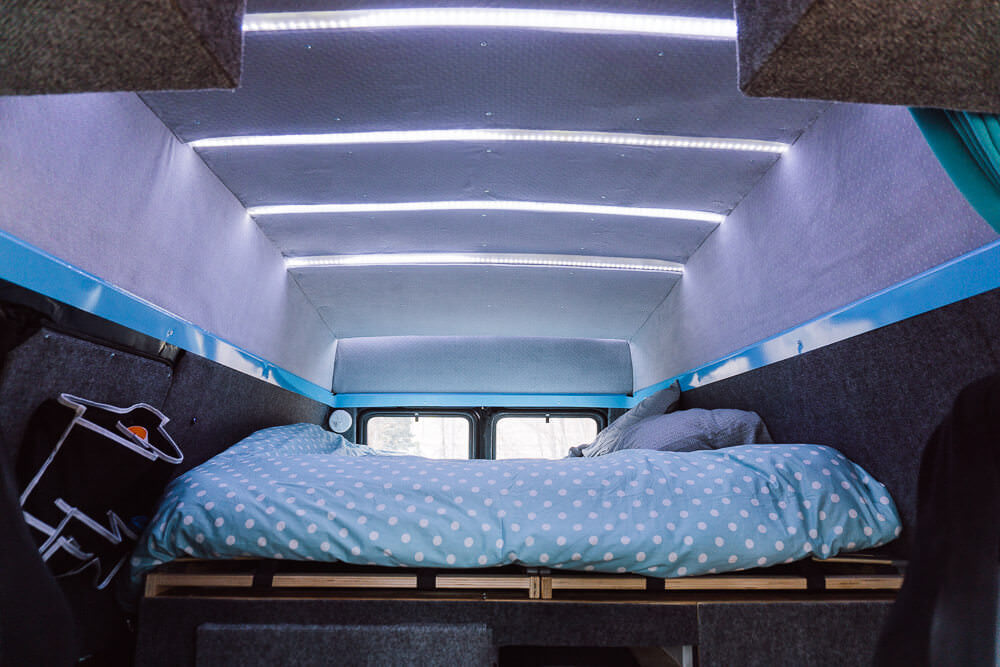 RV bed and interior lighting