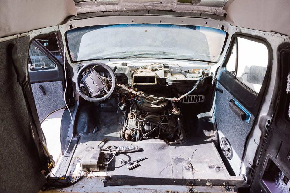 electrical wiring taken apart in an old van