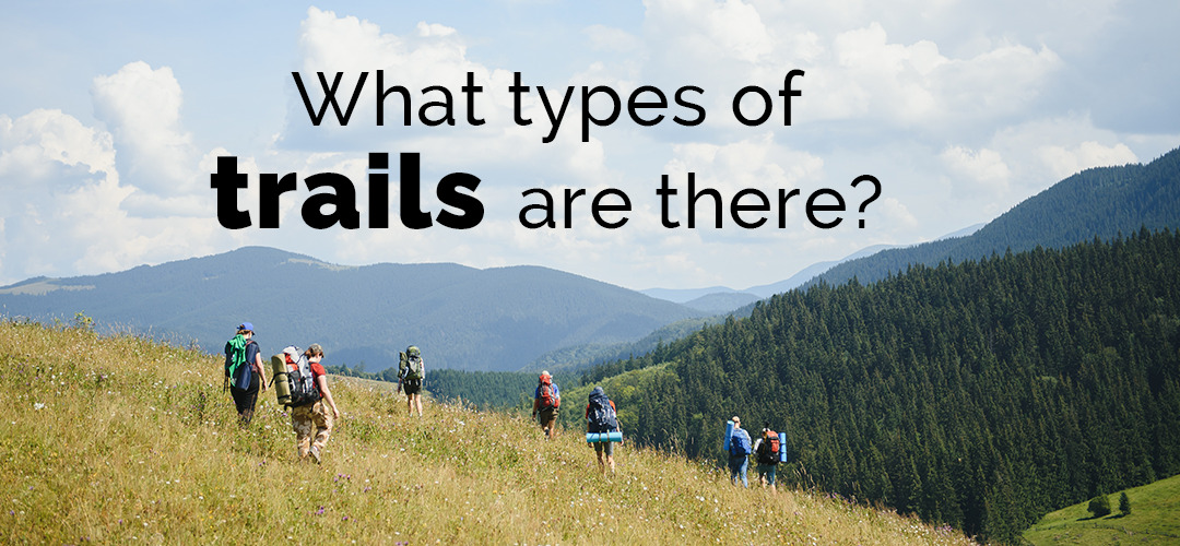 large group of hikers - a mix of beginners and experts walking along a hiking path in the mountains