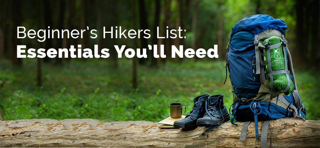 essentials that you need to plan a beginner hiking trip including shoes, backpacks, and water for hydration
