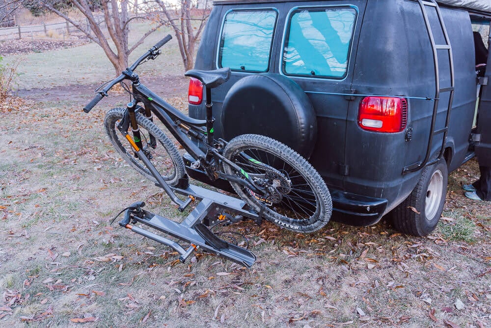 Bike storage rack fits nicely on our van