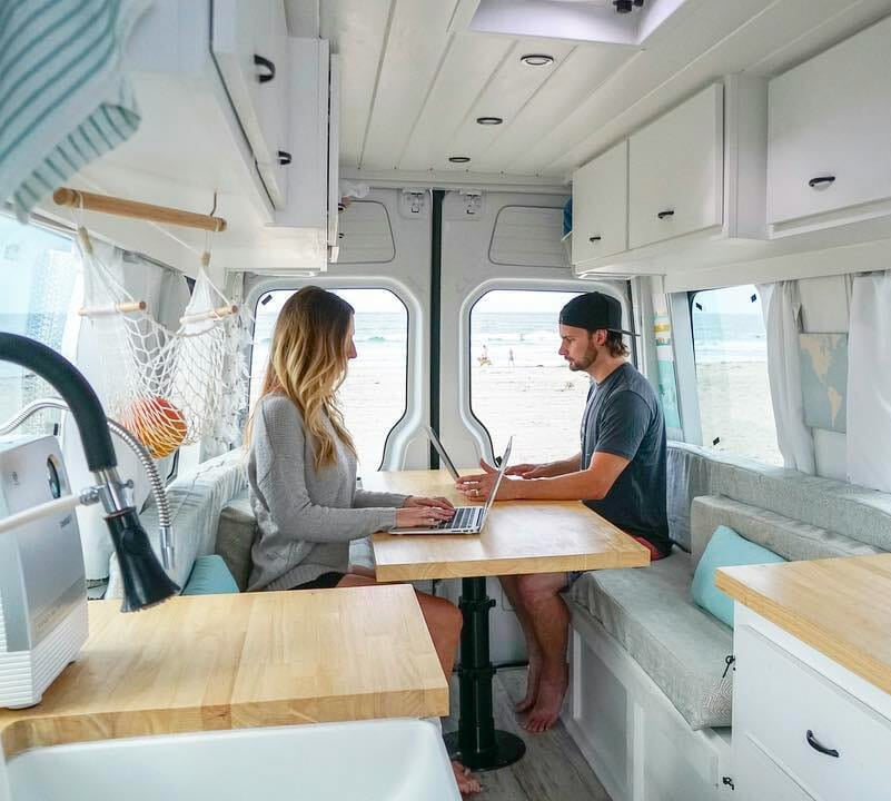 mobile office space to make money on the road while living in a camper van