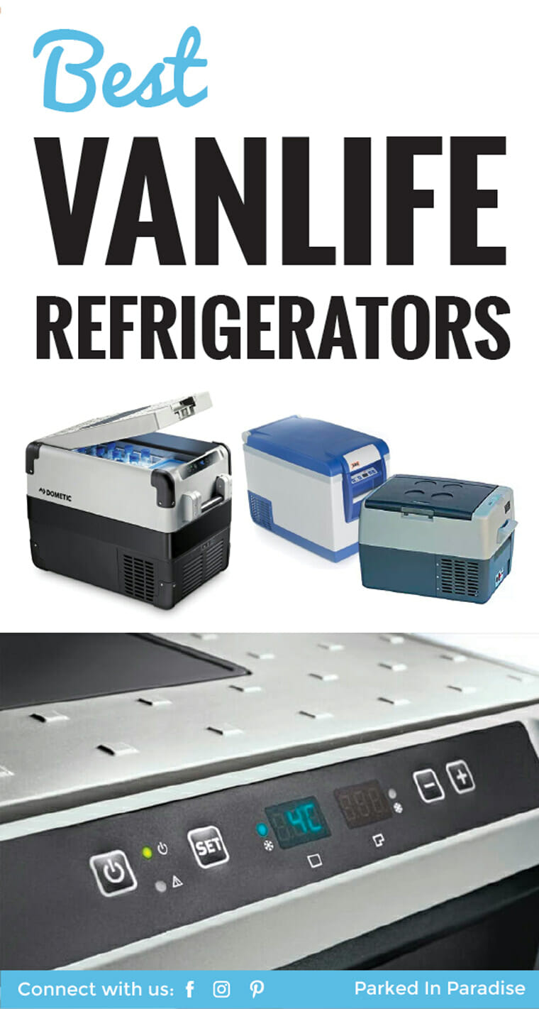Find the best 12 volt portable refrigerator for camping, campervan conversions, RV living or #vanlife Great guide to planning your van life kitchen layout. This blog post is a must read for anyone who wants to live in a find or find tips tricks and hacks to a travel adventure.