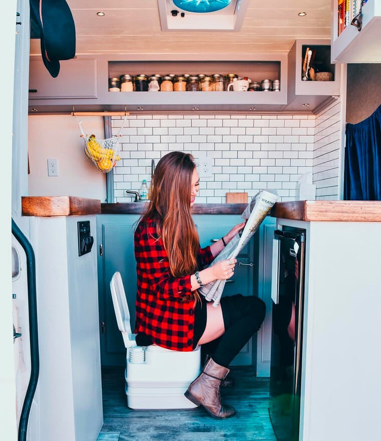 portable chemical cassette toilet in a campervan conversion