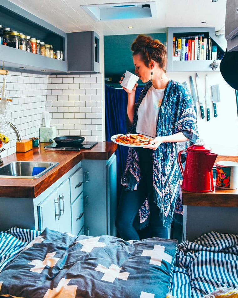 eating food in a van