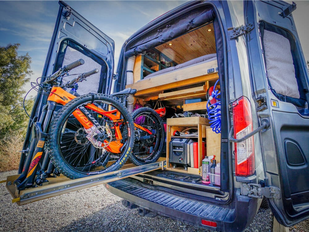 Loading bicycles into a ford transit diy camper van conversion