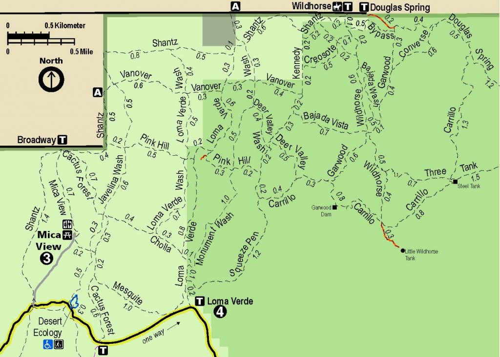 Rincon Mountain District in Saguaro National Park detailed trail map