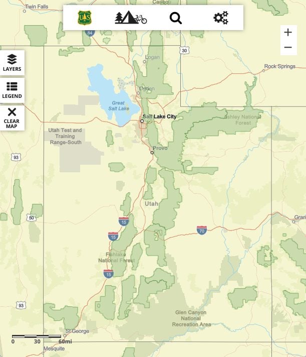 interactive map of utah national forests