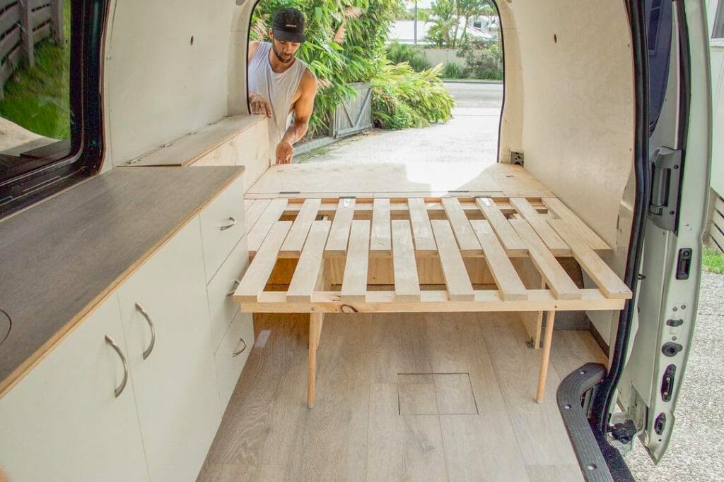 building a slider bed design into a custom diy campervan conversion build