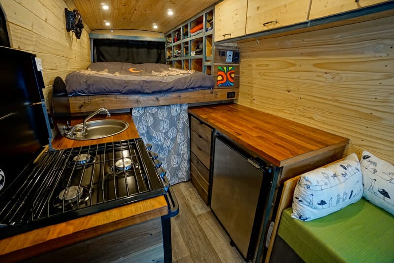 Converted Ford Transit camper van interior