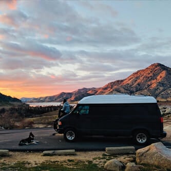 sitting on top of a diy camper van conversion