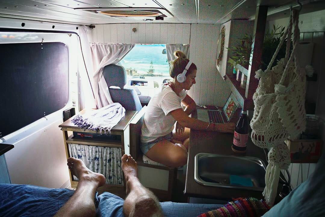 working on the road in a mobile DIY campervan conversion