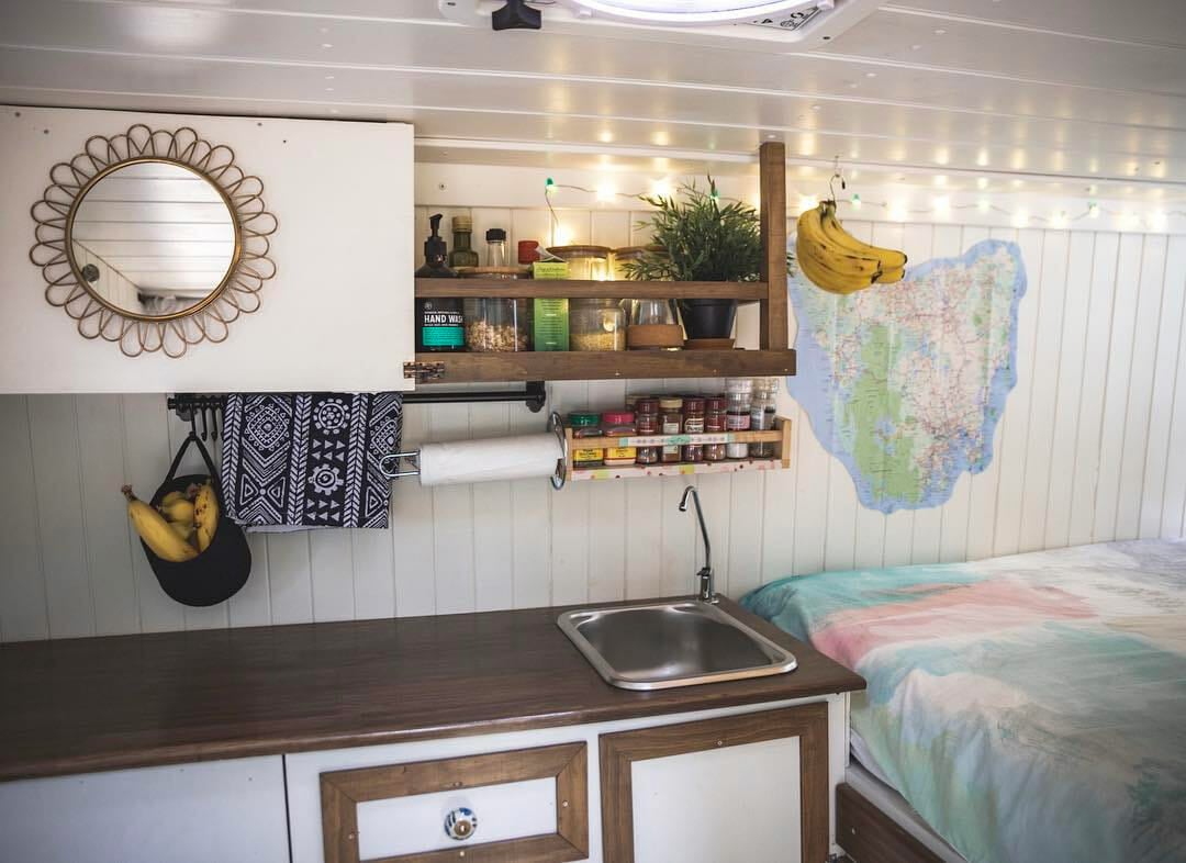 Organized diy campervan conversion kitchen build for #vanlife