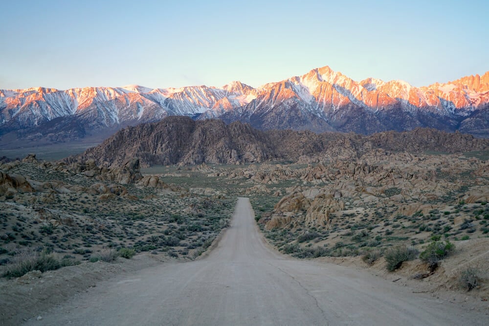 Driving down movie road in Alabama Hills, California