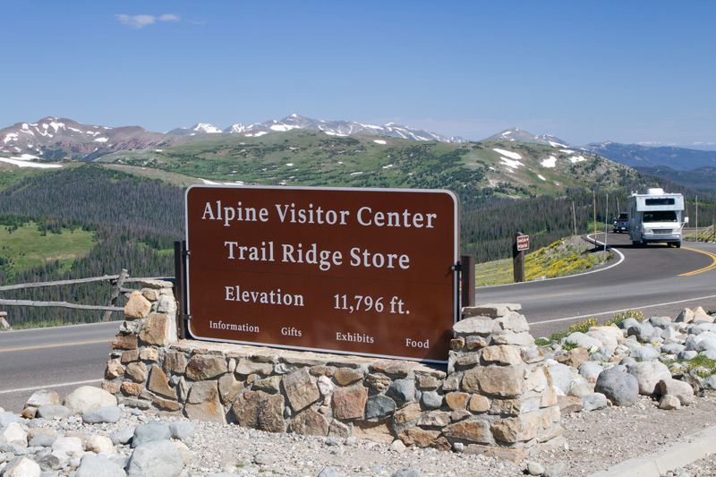rv driving to the alpine visitor center on trail ridge road in rocky mountain national park colorado