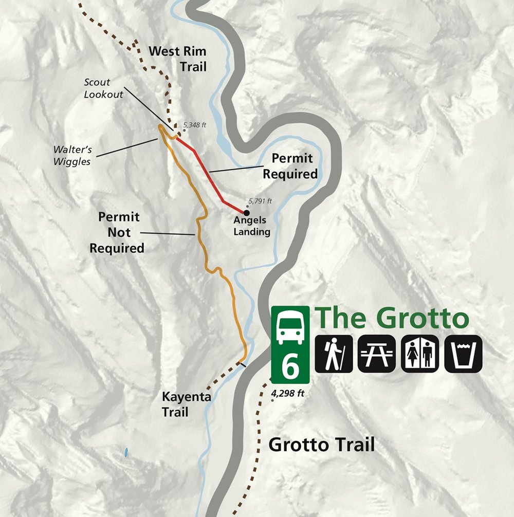 map of permit requirements for the angels landing hike in zion