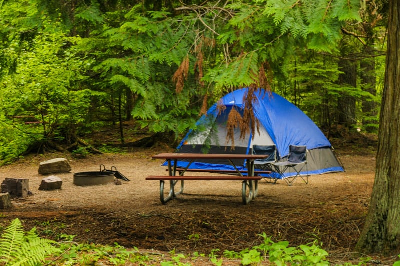 tent in avalanche campground in glacier national park