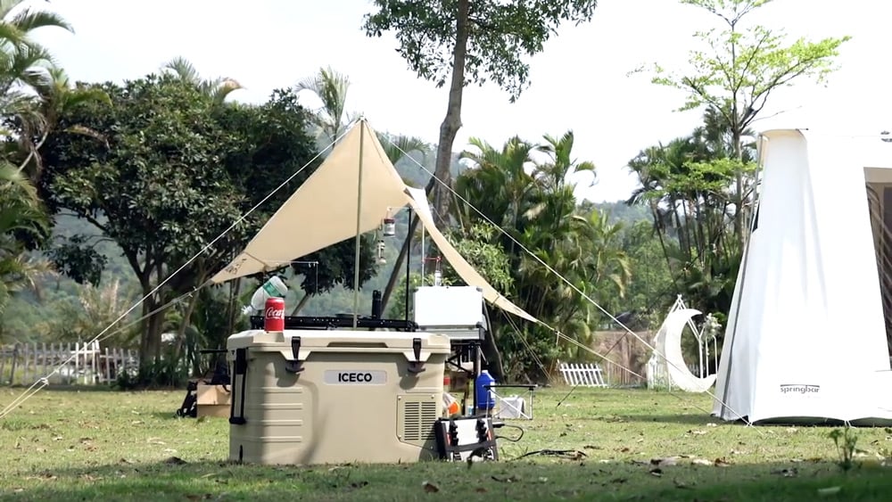 electric cooler in a backyard or on a family camping trip