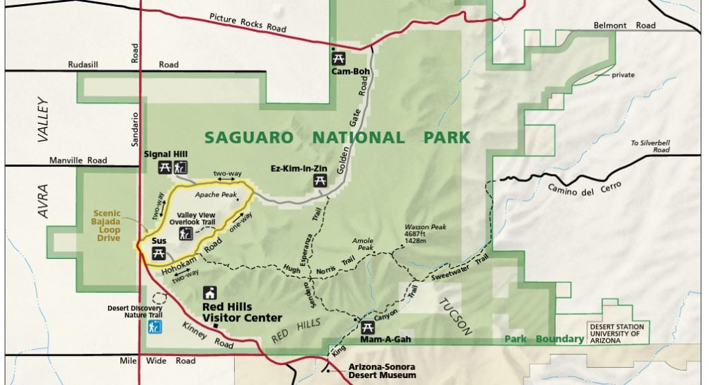 map of the bajada loop scenic drive in west saguaro national park