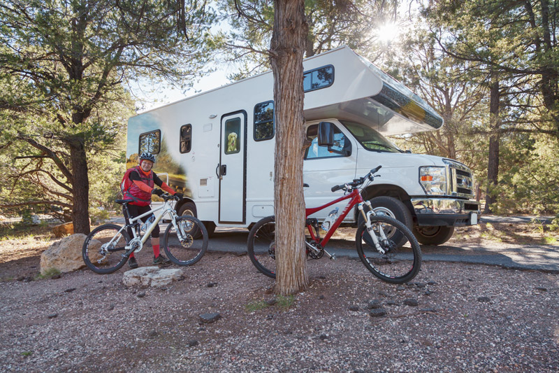 class c rv parked at a campground