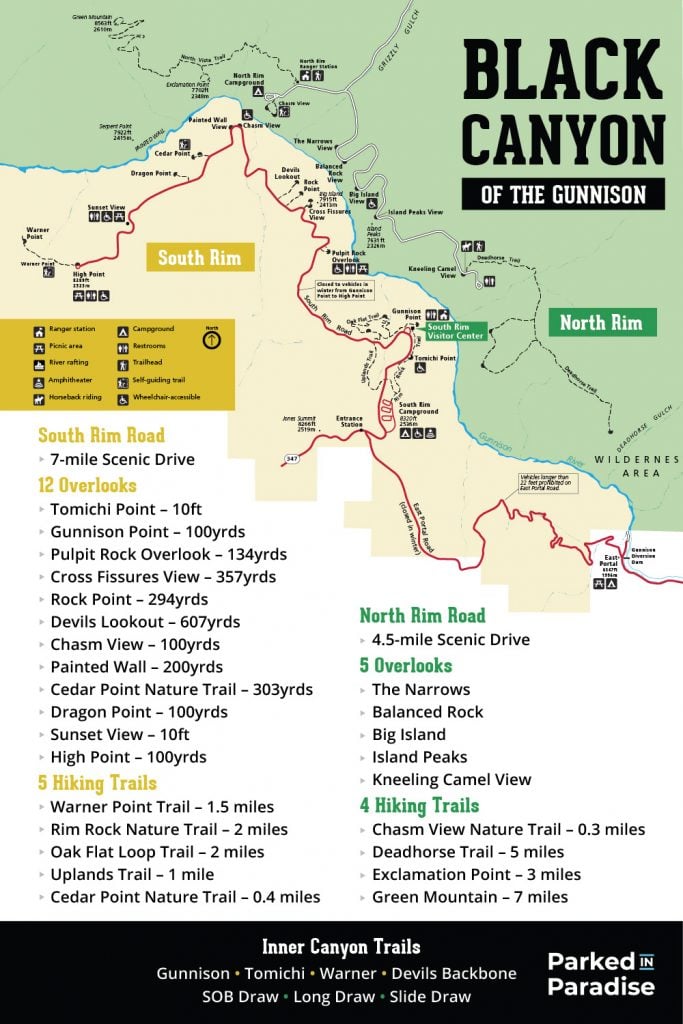 map of black canyon of the gunnison north vs south