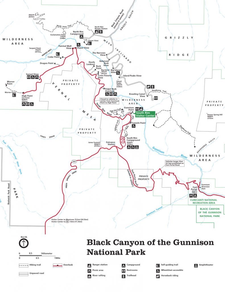 map of hiking trails in black canyon of the gunnison national park