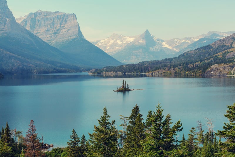 view from bowman lake campground at glacier national park