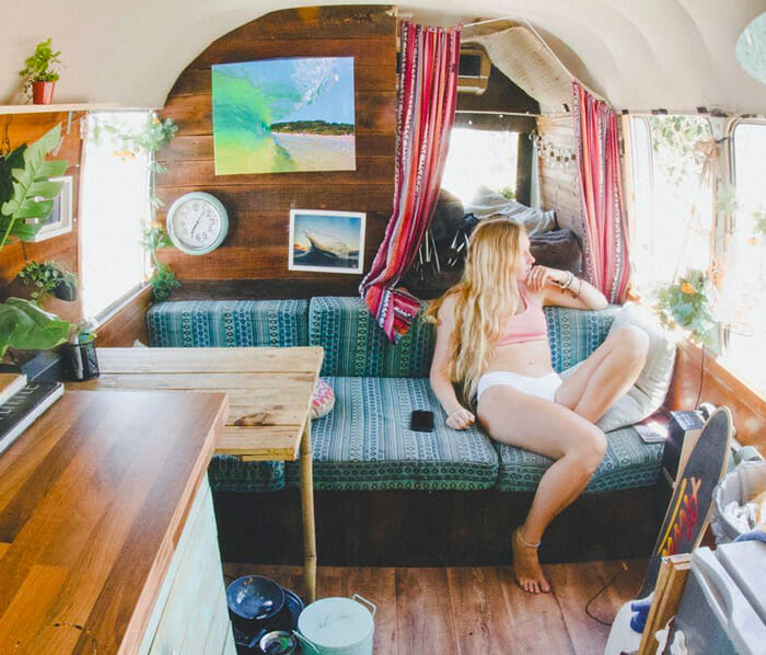 living in a diy skoolie bus conversion