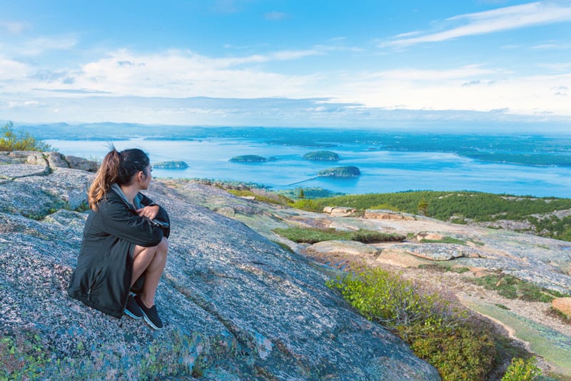 view from the top of Cadillac Mountain in Acadia National Park Maine