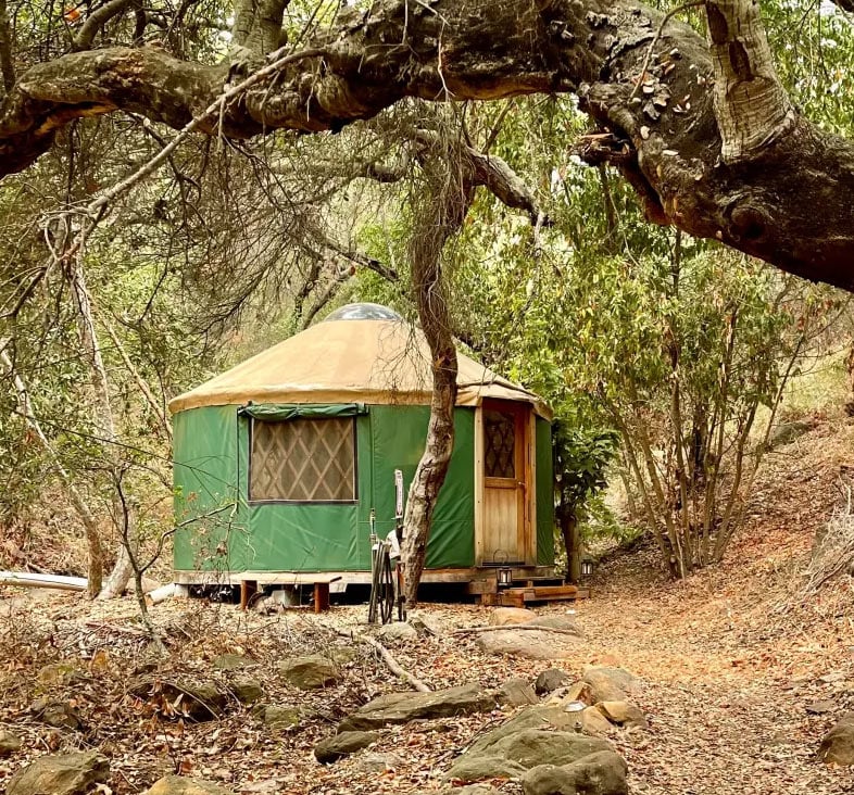 camping yurt located in a california forest used as a glamping site