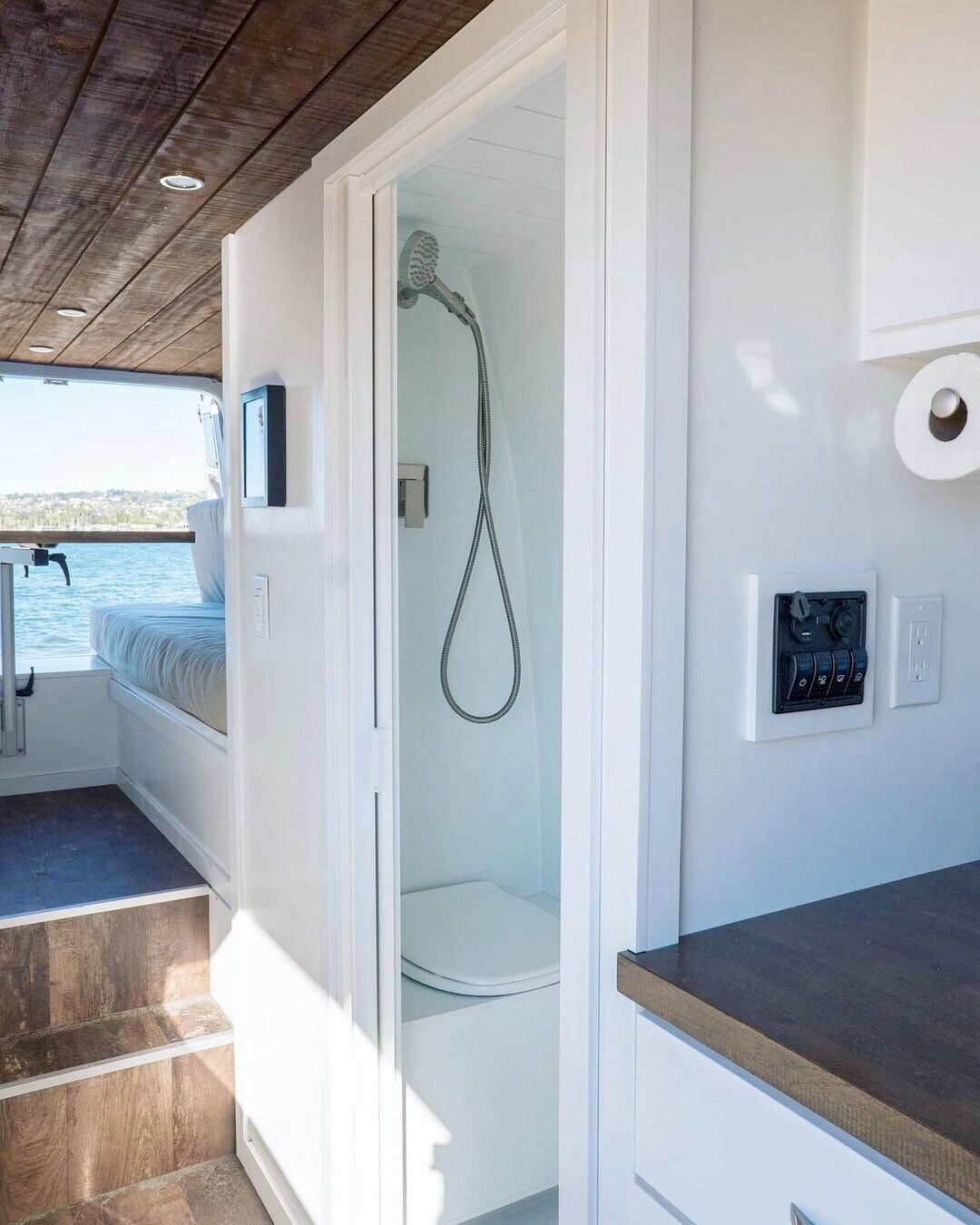 camper van with a shower and toilet built in