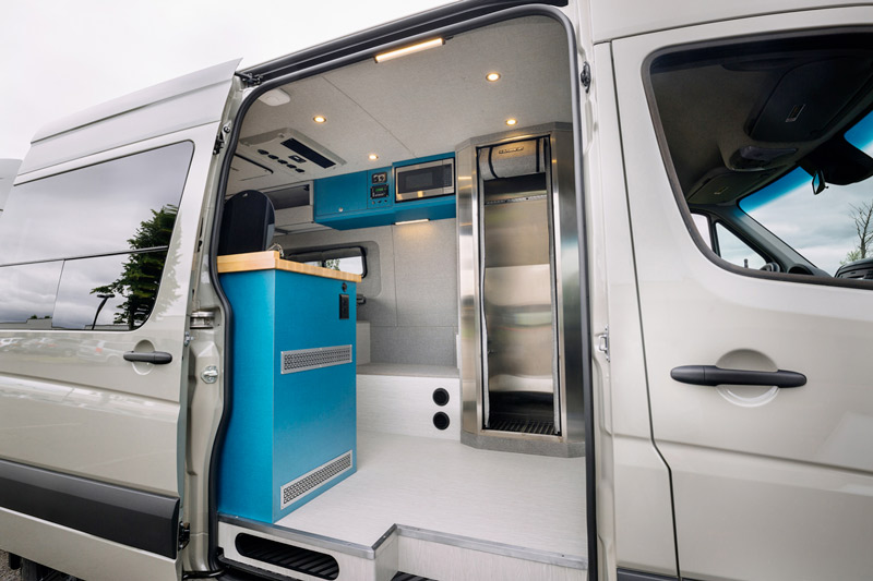 camper van enclosed shower and bathroom