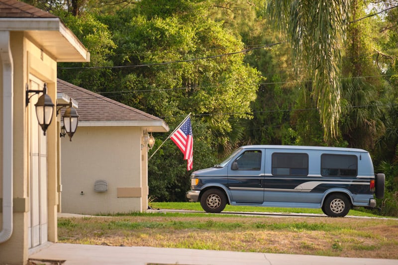 camper van parked in a driveway using boondockers welcome