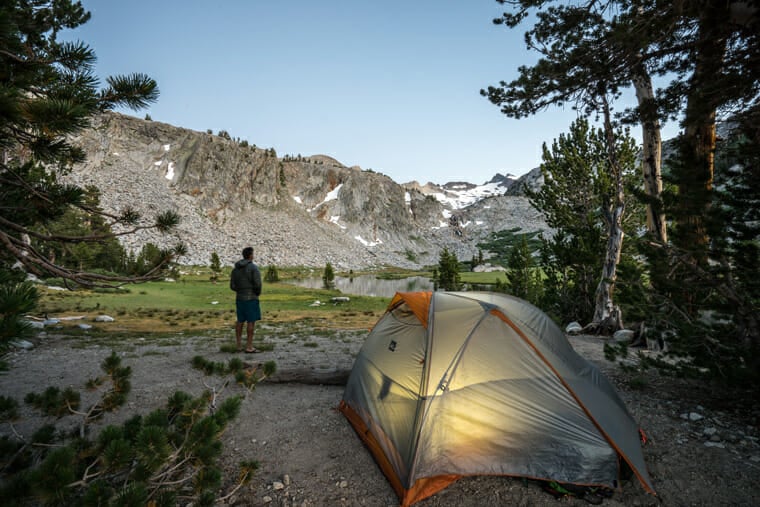 backcountry camping on the john muir trail overlooking donohue pass in yosemite national park