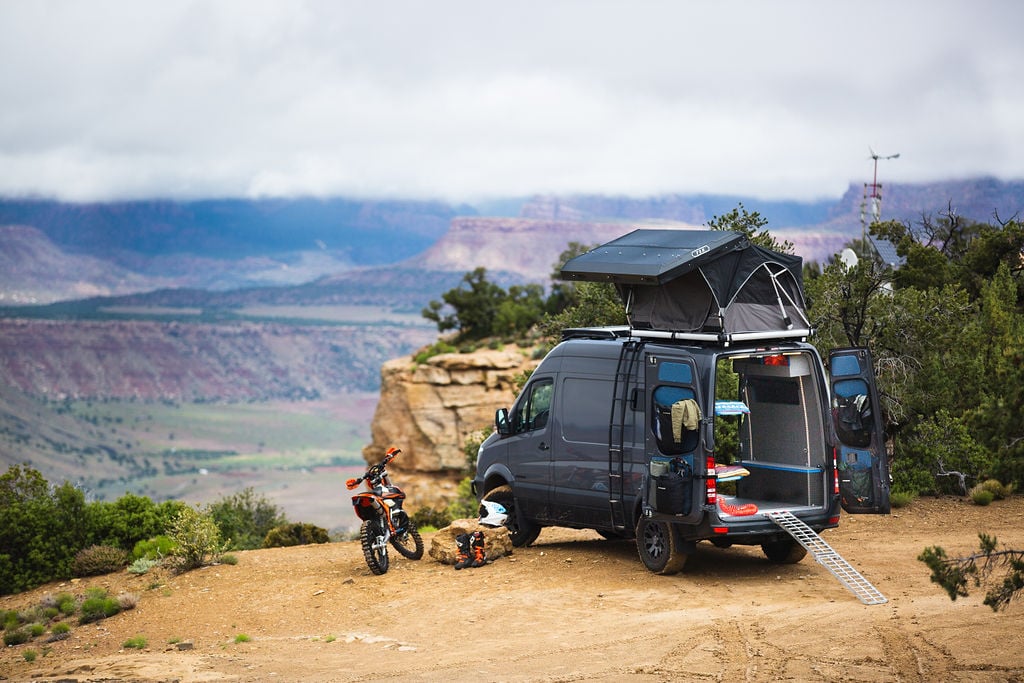 camping in a mercedes sprinter conversion from outside van