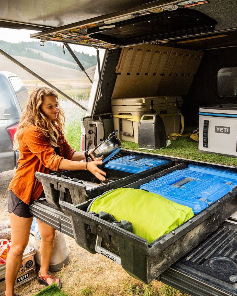 Truck bed camping organization boxes