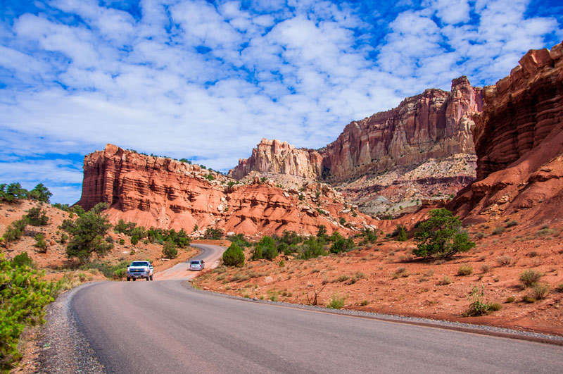 driving a scenic road in capitol reef national park utah