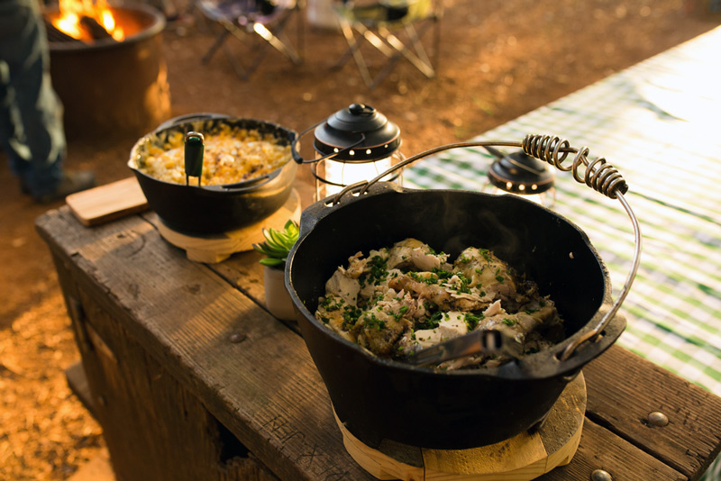 cooking camping food in a dutch oven