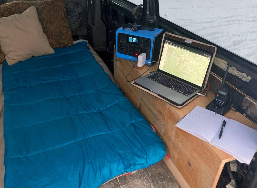 charging a laptop in a camper with a portable power station