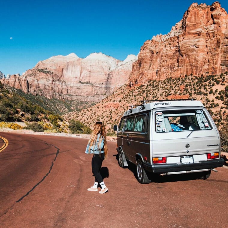 girl living in a van and traveling