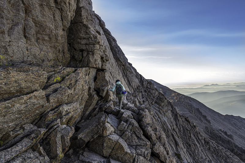 climbing the ledges section of longs peak in rocky mountain national park