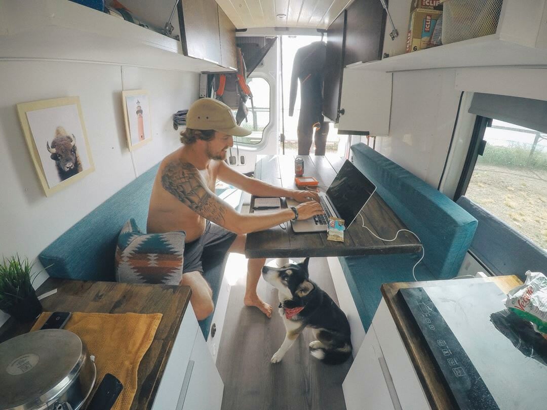 working on the road as a photographer digital nomad in a campervan conversion
