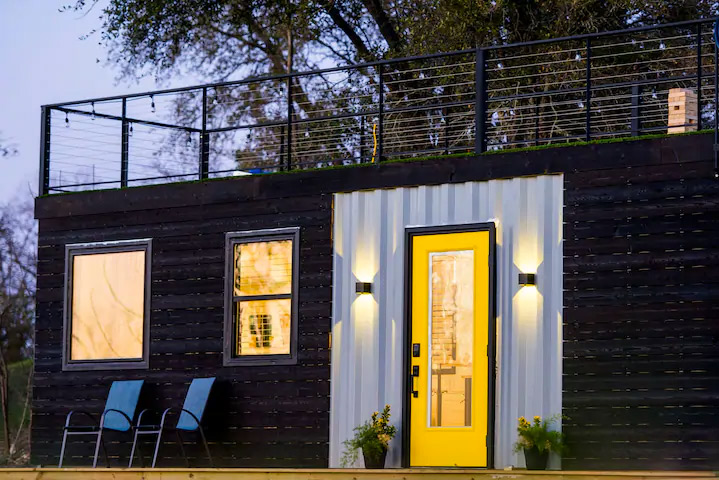 container tiny home for rent in waco, texas