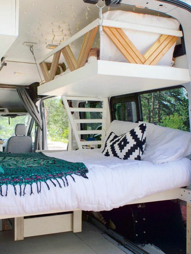 Van interior bed design that fits three people