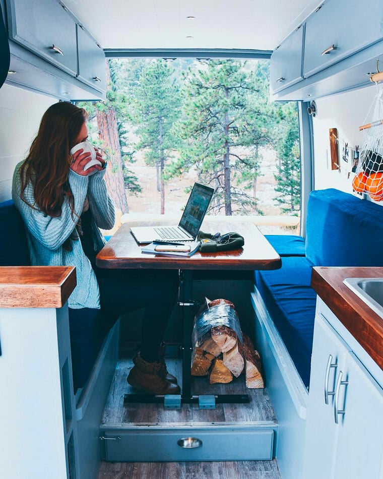 build a desk into a diy campervan conversion
