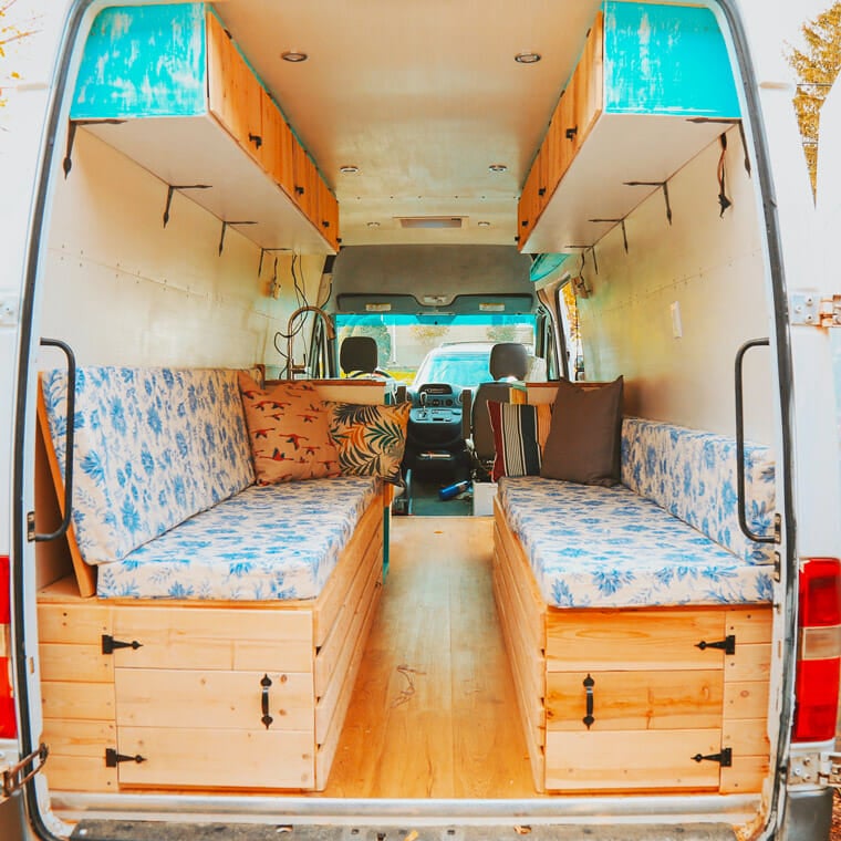 custom diy camper van conversion bed design