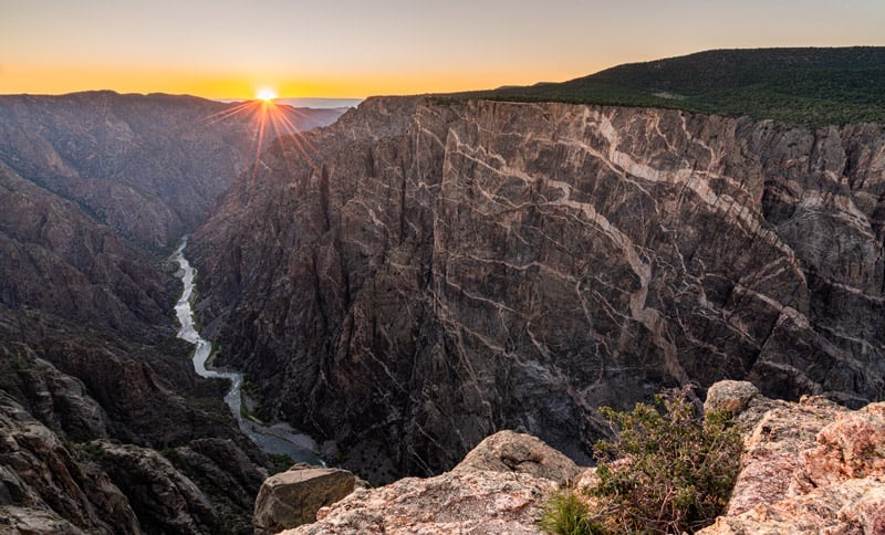 sunset on the painted wall in black canyon of the gunnison national park